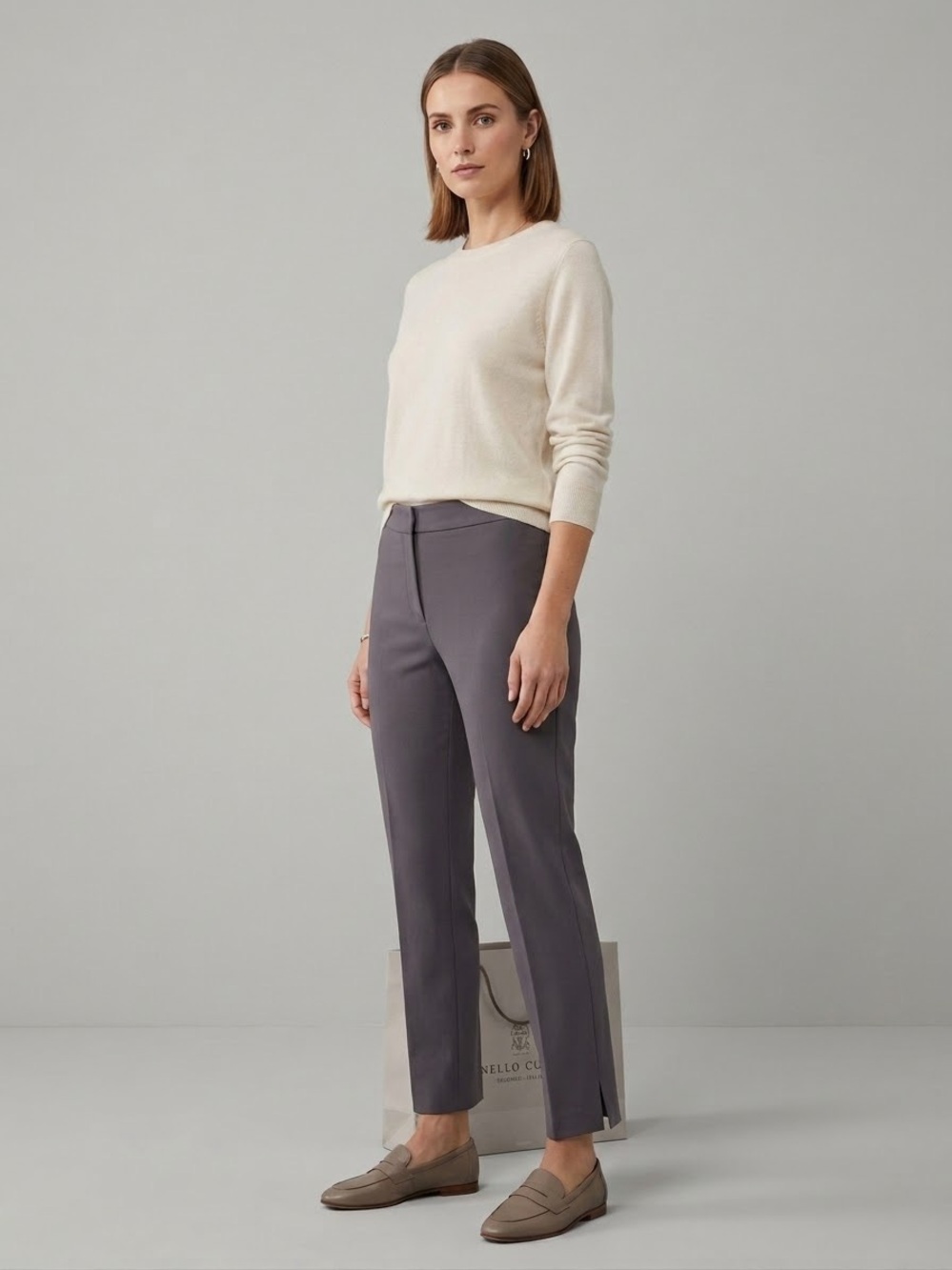 Brunello Cucinelli Gray Ankle Crop Trousers - 27" Inseam Slim Straight Pants